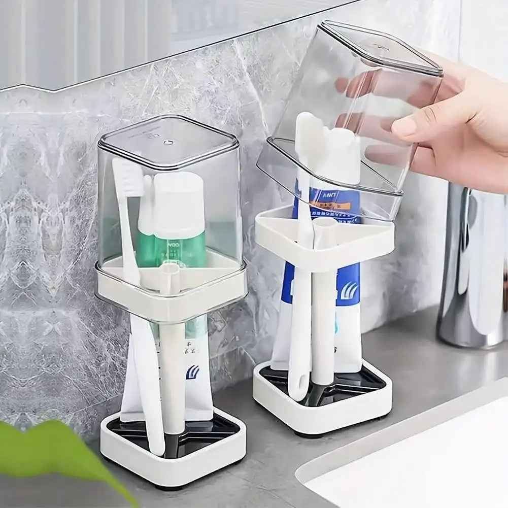 Toothbrush & Toothpaste Holder – 3-Slot Bathroom Organizer with Cup & Cover - PulinGO