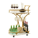 2-Tier Rolling Bar Cart with Wine Rack - Gold Metal & Mirror Serving Trolley