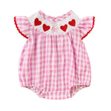 Newborn Baby Girls Valentine’s Day Romper ❤️ Plaid Heart Embroidery with Ruffle Sleeves 👶