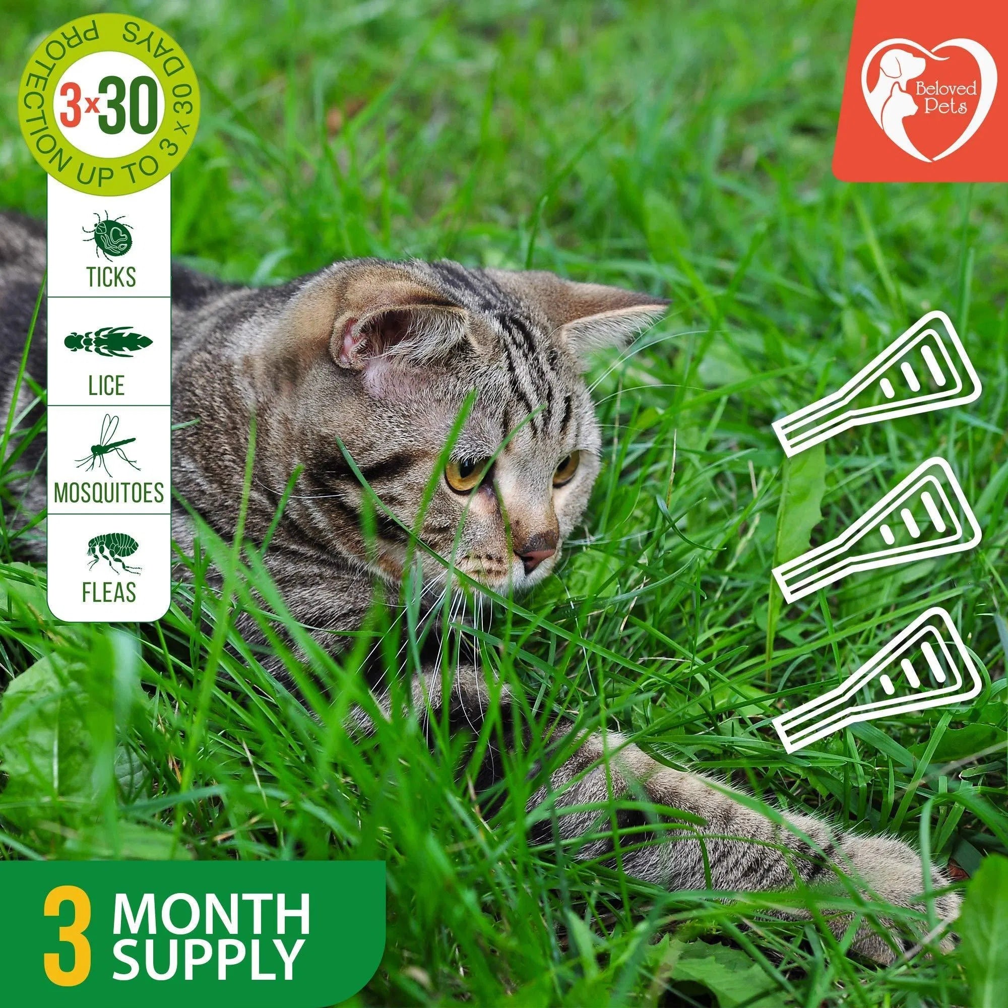 Flea & Tick Prevention for Dogs, Cats & Rabbits – Natural Topical Drops with Mosquito Repellent (3 Doses)