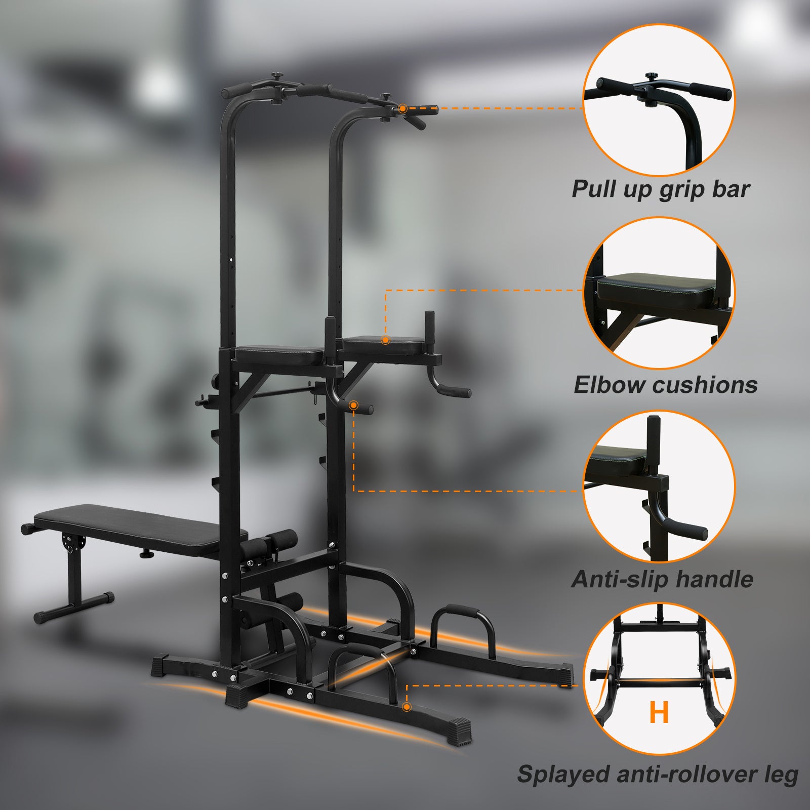 Power Tower Parallel Bar Station with Bench & Chin-Up Bar – Full Body Strength Training Home Gym 🏋️‍♂️🔥