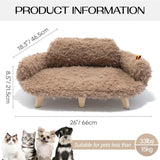 MEWOOFUN Elevated Cat Bed With Washable Cover - 26x18.3x8.5 Inch Wooden Pet Sofa For Cats & Small Medium Dogs, Modern Pet Furniture Brown