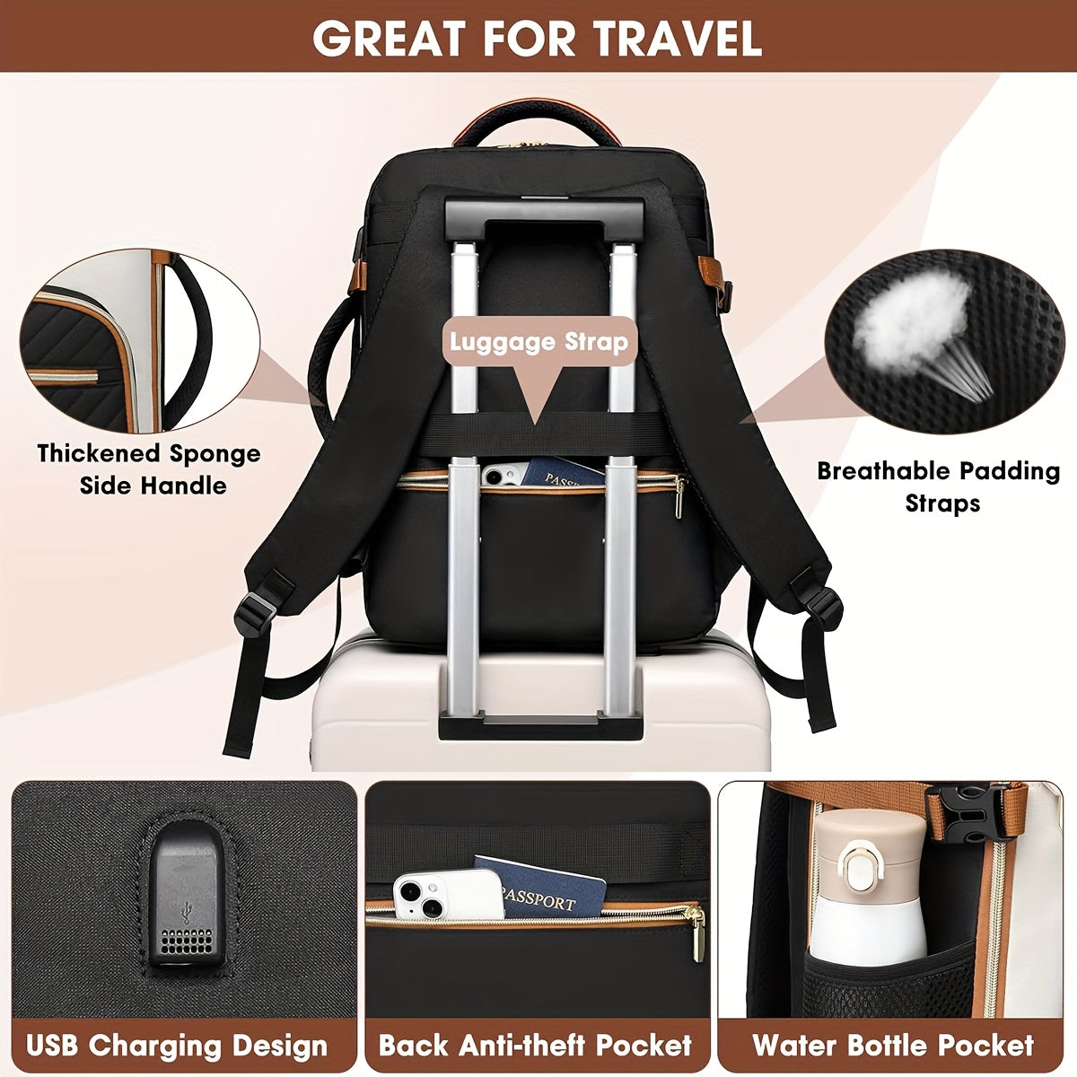 Large Carry-On Travel Backpack – TSA/Personal-Item Compatible, Fits 17″ Laptop, USB Port & 3 Packing Cubes 🧳