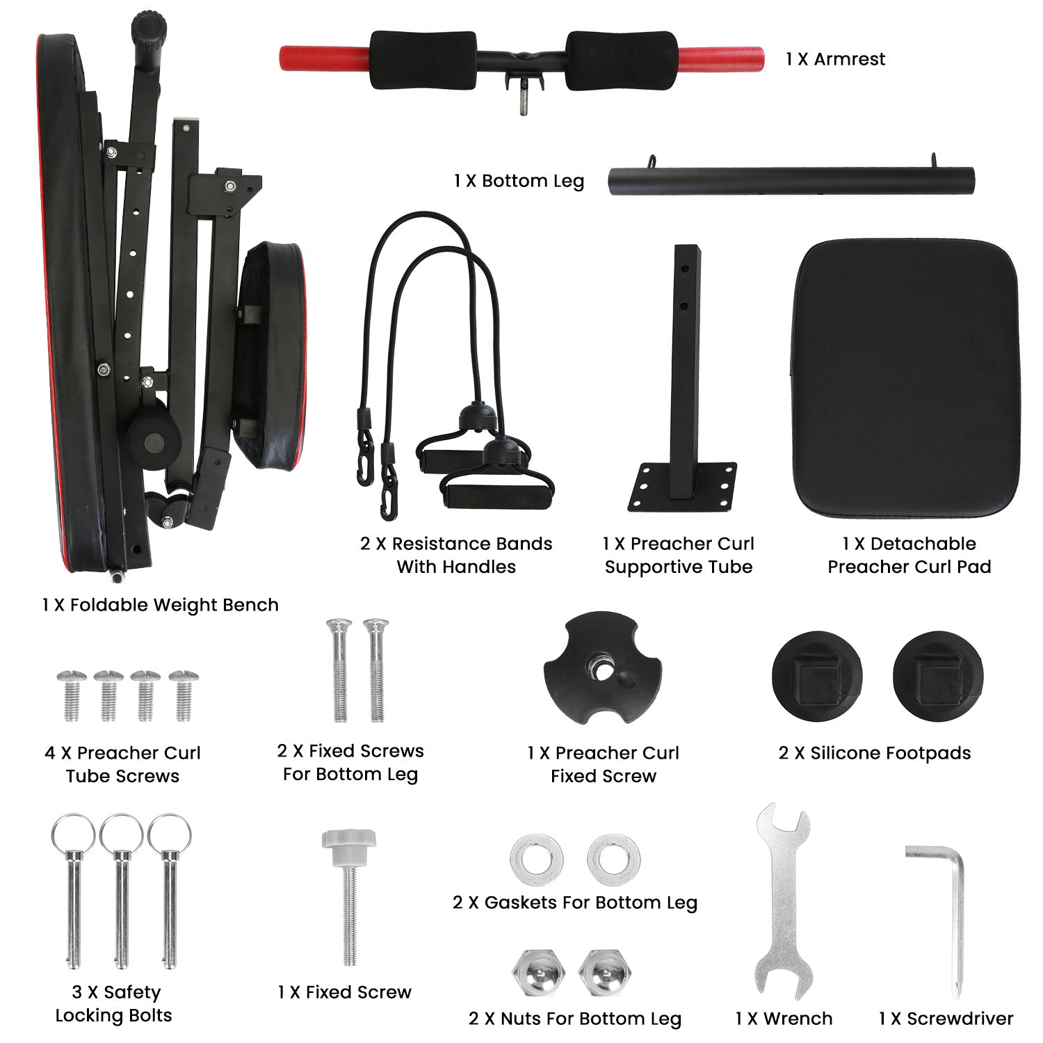 Adjustable Weight Bench with Preacher Curl Pad, Resistance Bands & Leg Extension – Home Gym Workout Bench 🏋️‍♂️🔥
