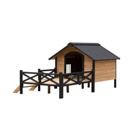 Outdoor Large Wooden Cabin Dog Kennel with Porch – Weather-Resistant House Style Shelter for Medium & Large Pets