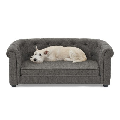 Contemporary Linen Pet Sofa – Rectangular Design with Arc-Shaped Backrest & Armrests