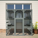 Outdoor Wooden Cat House & Large Cat Cage – Multi-Level Enclosure with Jump Platform, Apartment & Weather-Resistant Roof