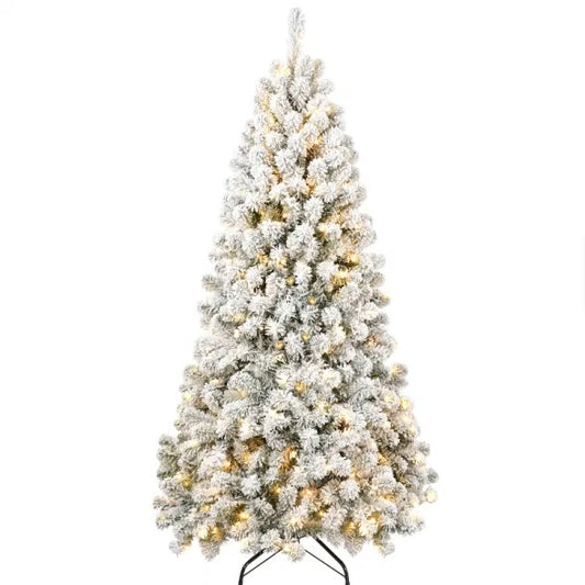5 Ft Pre-Lit Flocked Artificial Christmas Tree – Fire-Resistant PVC, Hinged Design, Realistic Flocked Tips, Easy Assembly