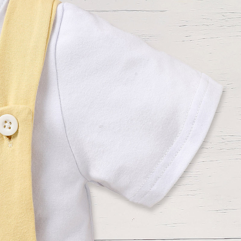Infant Baby Boy Gentleman Outfit – Short Sleeve T-Shirt & Suspender Romper Jumpsuit Set for First Birthday