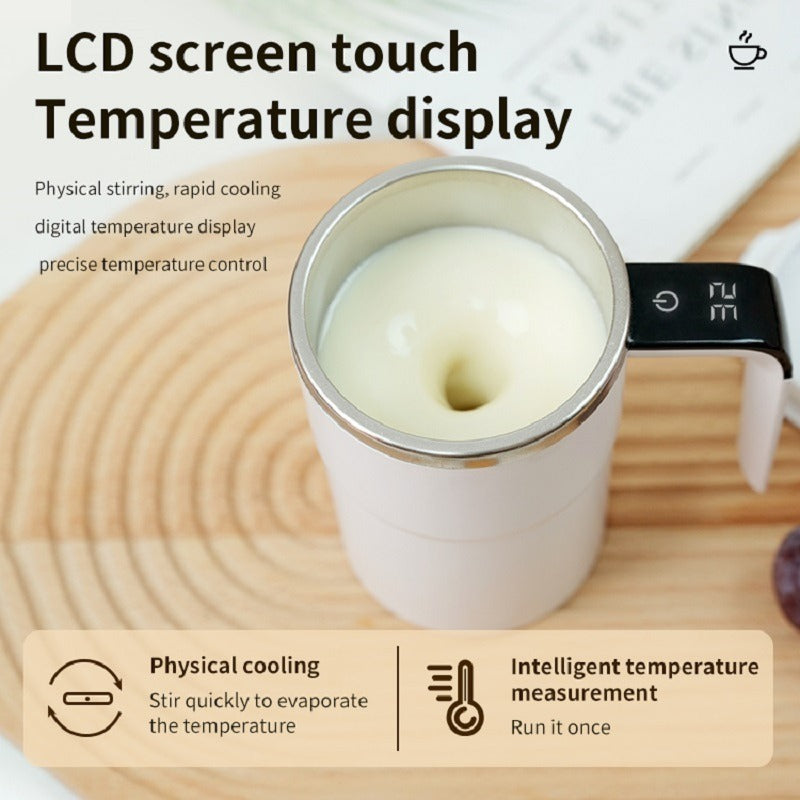 Automatic Self-Stirring Stainless Steel Coffee Cup – Smart Mug with Lid, LED Temperature Display, Rechargeable