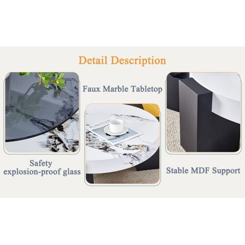 Modern Double-Layer Round Coffee Table ☕ Transparent Gray Glass Top with Black MDF Legs – Space-Saving Design