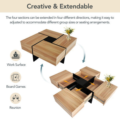 Modern Round Coffee Table with 360° Rotating Top & 4 Hidden Storage Compartments