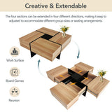 Modern Round Coffee Table with 360° Rotating Top & 4 Hidden Storage Compartments