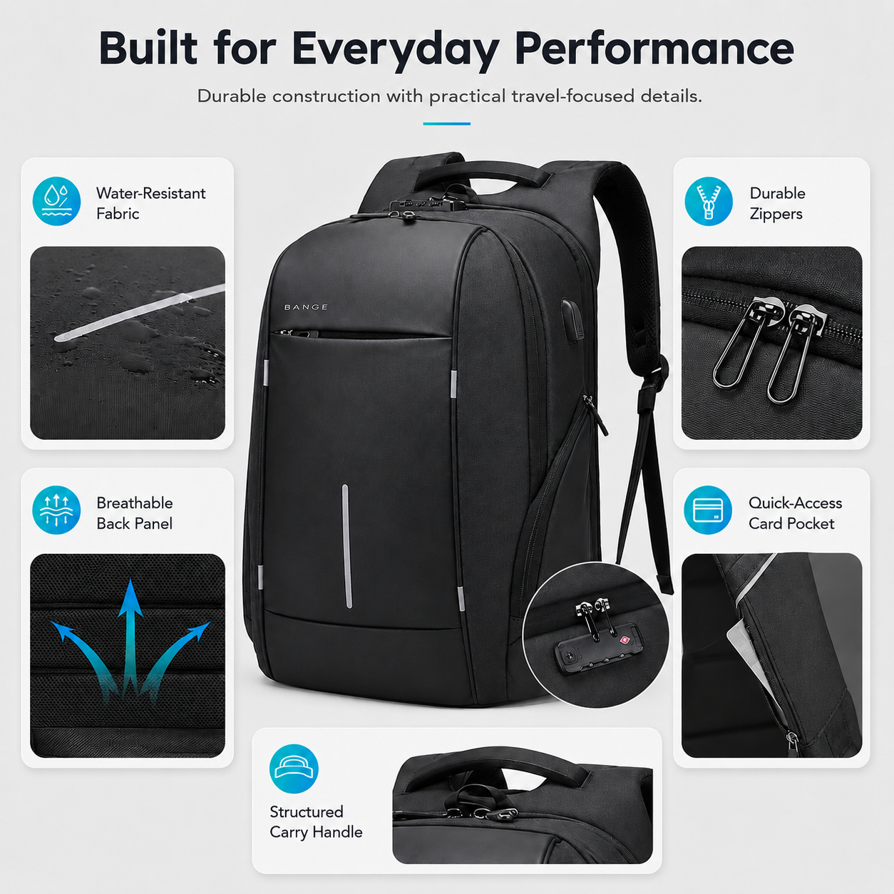 Slim Anti-Theft 15.6" Laptop Backpack with TSA Lock & USB Charging – Business Travel Backpack