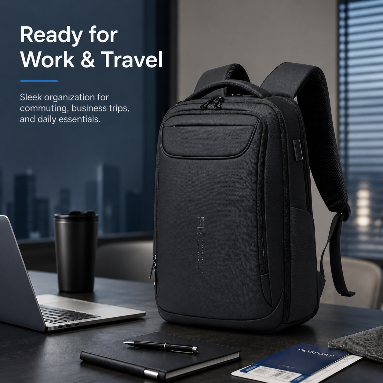 15.6” Business Laptop Backpack – Water-Resistant Work & Travel Backpack with USB-A & USB-C Charging Ports