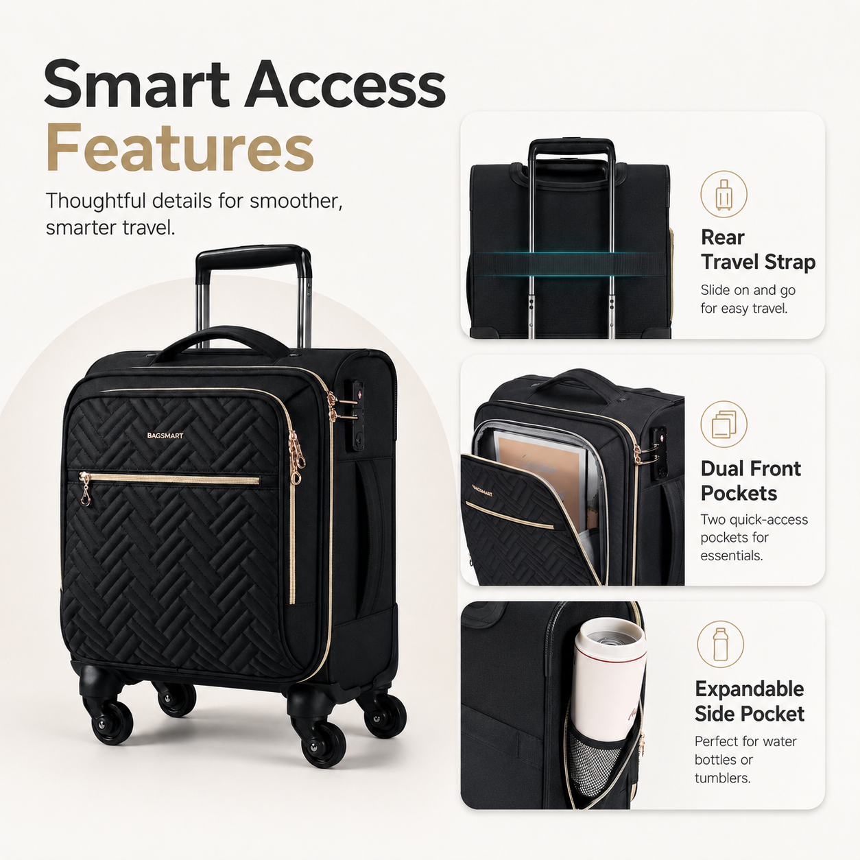 16-Inch Underseat Carry-On Spinner Luggage with TSA Lock & 360° Wheels