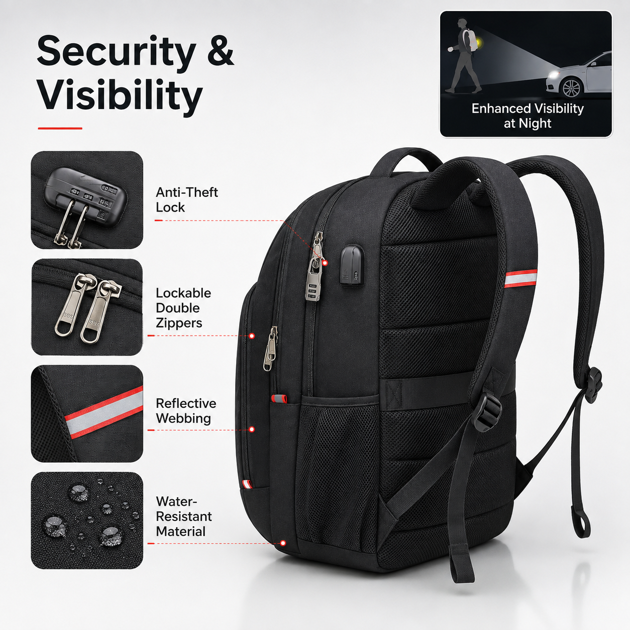 32L Anti-Theft Laptop Backpack – 17.3" Business Travel Backpack with USB Charging