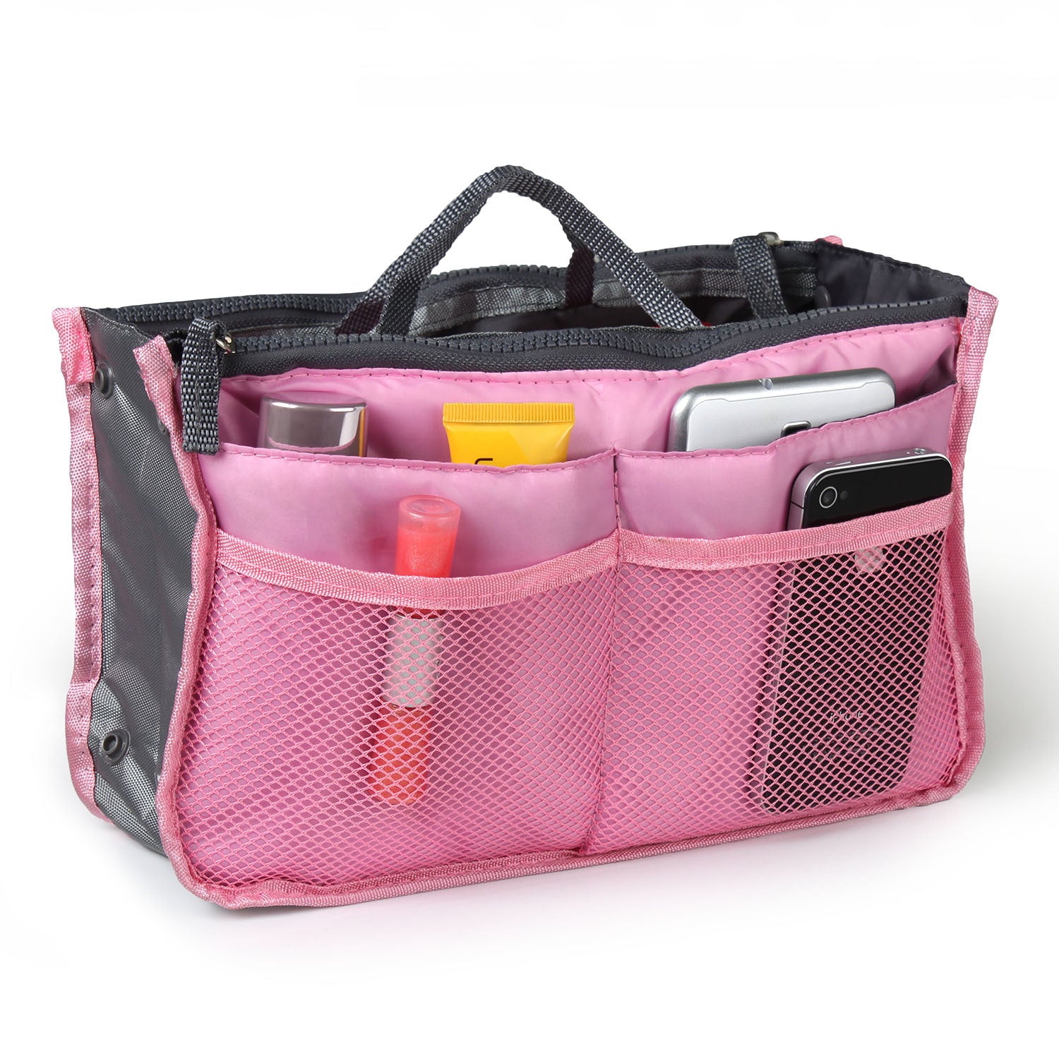 Women’s Travel Insert Handbag Organizer 👜 Multi-Pocket Makeup & Toiletry Purse Liner with Hand Strap