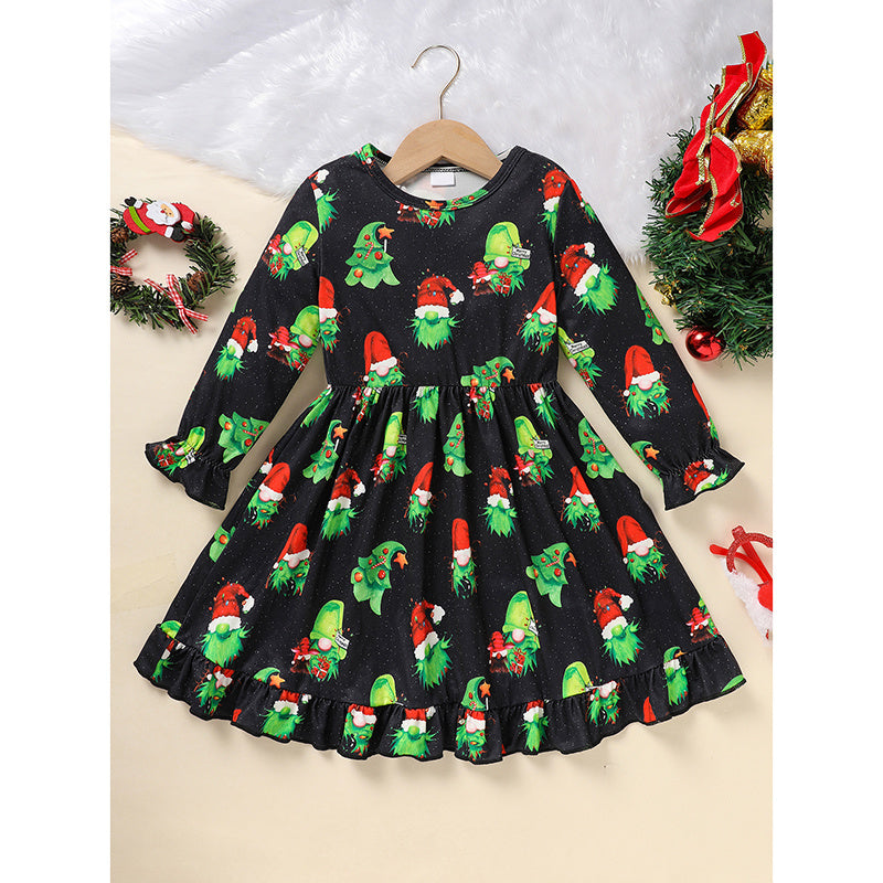 Toddler Kids Baby Girl Christmas Dress Set – Long Sleeve Cartoon Print Party Dress with Heart Print Vest Coat, Cute Holiday Outfit