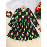 Toddler Kids Baby Girl Christmas Dress Set – Long Sleeve Cartoon Print Party Dress with Heart Print Vest Coat, Cute Holiday Outfit