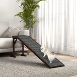 Pet Ramp for Dogs with Non-Slip Carpet & Top Platform – Brown Pine Wood, 74" × 16" × 25"