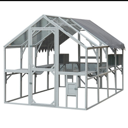 Outdoor Cat Room Fence – 110" Large Kitten Play Enclosure with Climbing Platform & Secure Wire Panels