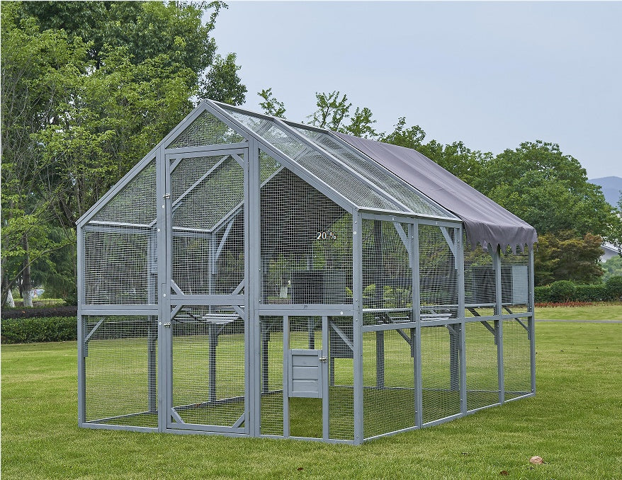 Outdoor Cat House Enclosure – Large Cat Fence with Upgraded Waterproof Cover (Grey)