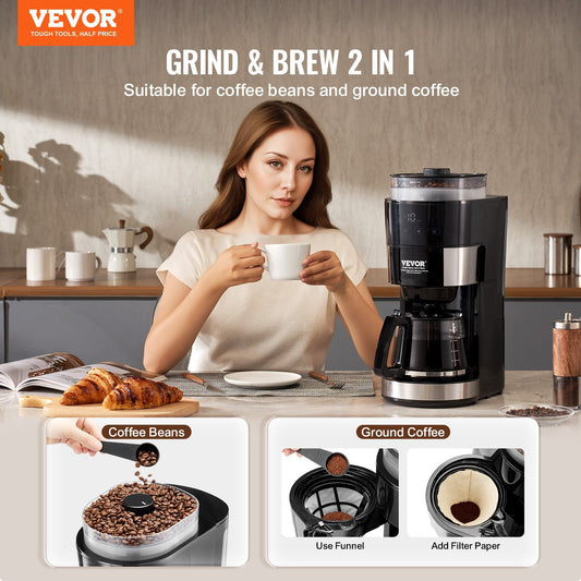 Vevor 10-Cup Drip Coffee Maker ☕ Programmable Coffee Machine with 3 Brew Strength Control – Home & Office