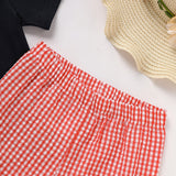 Toddler Baby Boy Back to School Outfit – Summer Appliqué T-Shirt & Red Gingham Shorts 2PCS Set