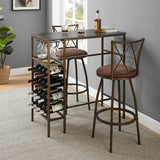 3-Piece Bar Table Set with Stools - Industrial Kitchen & Dining Table for Small Spaces (Retro Brown)