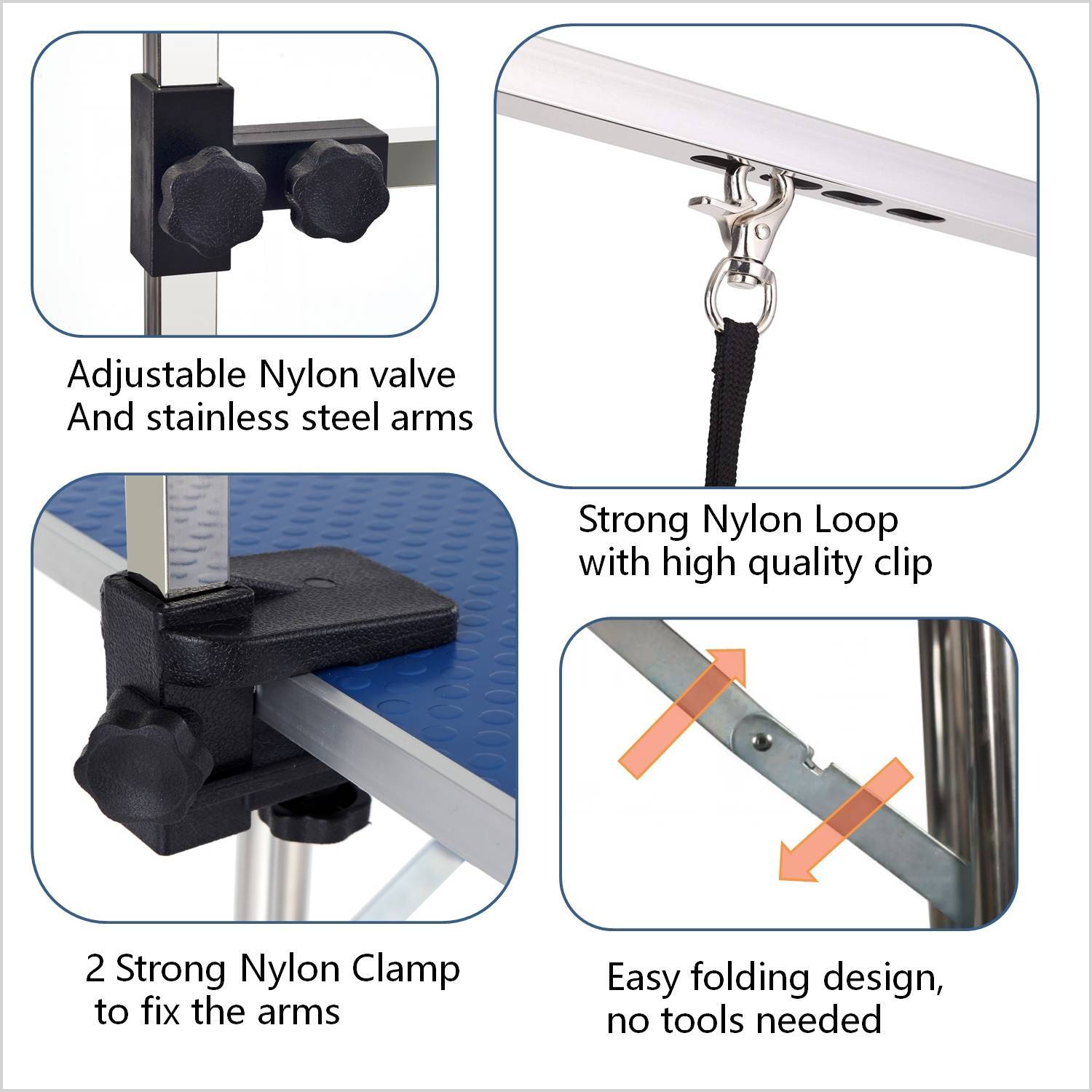 Professional Stainless Steel Folding Grooming Table – Heavy-Duty Dog Grooming Station with Adjustable Arm & Non-Slip Surface