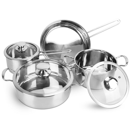 4‑Piece Stainless Steel Cookware Set – Frying Pan, 2 Qt Saucepan, 2.7 Qt & 3.7 Qt Stockpots with Lids