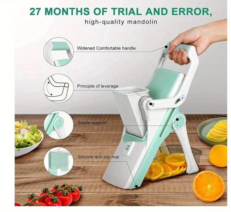 Safe 5-in-1 Mandoline Slicer - Multifunctional Vegetable Chopper for Fries, Salads & More