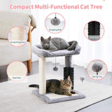 Small 4-in-1 Cat Tree Tower – Self-Grooming Brush, Sisal Scratching Post, Soft Plush Bed & Hanging Ball for Kittens