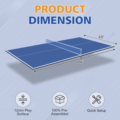 7 ft Mid-Size Folding Ping Pong Conversion Top – Portable Table Tennis Surface, 84" × 48" 12 mm MDF, Foldable Design