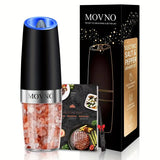 [Gravity Electric Grinder] Automatic Gravity Electric Salt and Pepper Grinder Set - Battery Powered LED Light One Hand Operation - Adjustable Coarseness Mill Grinders Shakers Black, Kitchen Gadgets Gift Ideas - PulinGO