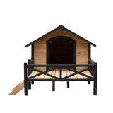 Outdoor Large Wooden Cabin Dog Kennel with Porch – Weather-Resistant House Style Shelter for Medium & Large Pets