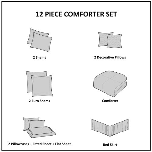 12-Piece Comforter Set with Cotton Bed Sheets – Soft & Stylish Blue Bedding for Queen Bed