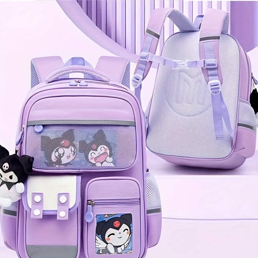 Kuromi Lightweight Backpack – Multi-Compartment Student Organizer with Adjustable Straps & Violet White Oxford Fabric Design