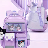 Kuromi Lightweight Backpack – Multi-Compartment Student Organizer with Adjustable Straps & Violet White Oxford Fabric Design