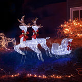 3-Piece Lighted Set – 2 Reindeer & Sleigh with 270 Pre-lit White LEDs, Weather-Proof Outdoor Christmas Decoration with Stakes
