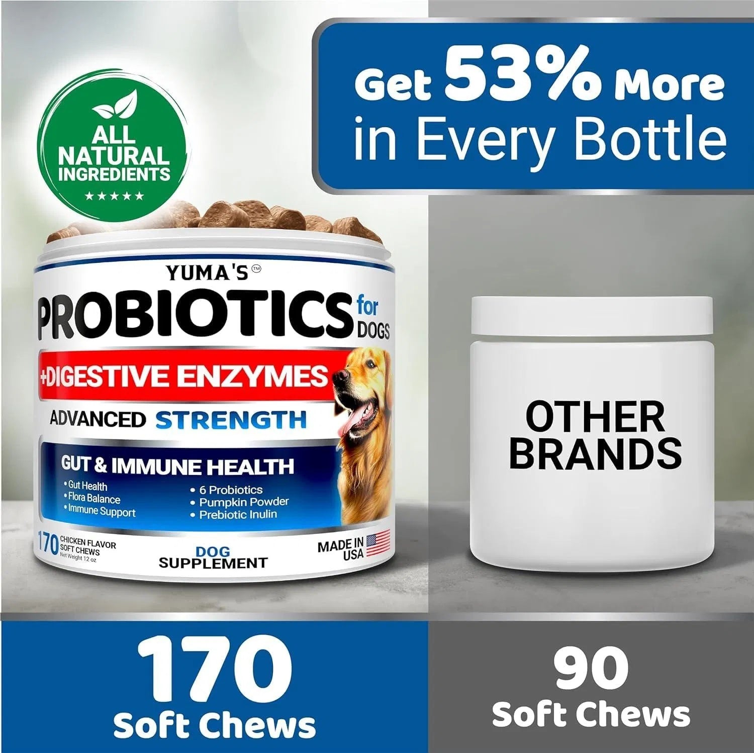 2-Pack Probiotics for Dogs with Digestive Enzymes – Prebiotics & Fiber Chews for Diarrhea, Gas & Constipation Relief