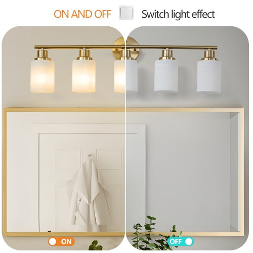 Modern 5-Light Gold Vanity Light with Frosted Glass Shades