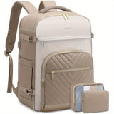 Lovevook Women’s Quilted Travel Backpack – 10.57 gal Capacity, Multi-Compartment Carry-On with 17.3″ Laptop Sleeve (Black/White/Brown)