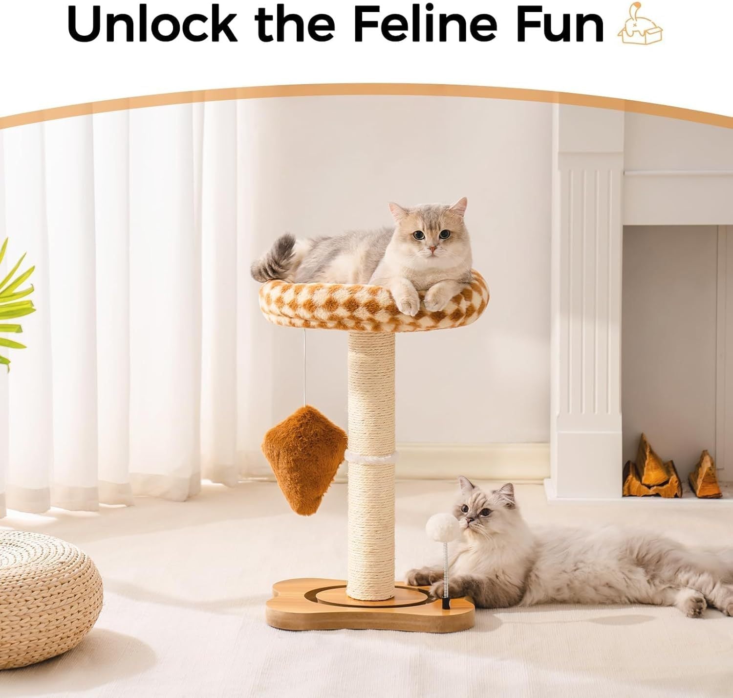 Mewoo Cat Scratching Post with Bed – Small Cat Tower with Sisal Scratcher, Removable Perch & Ball Track Toys