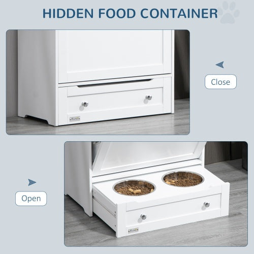 Pet Feeder Station with Lockers – Concealed Feeding Station with Storage & Stainless Steel Bowls for Dogs & Cats