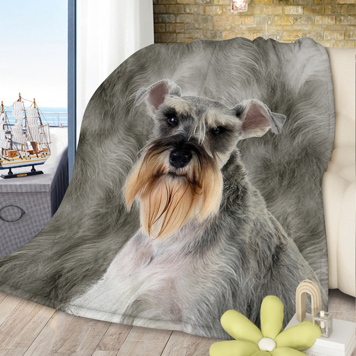 Schnauzer Flannel Blanket – Super-Soft Cozy Puppy Dog Throw for Couch, Bed & Office, 75 × 100 cm