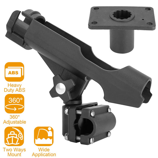 360° Rotatable Boat Fishing Rod Holder - Adjustable Kayak Pole Holder with Rail Clamp Mount