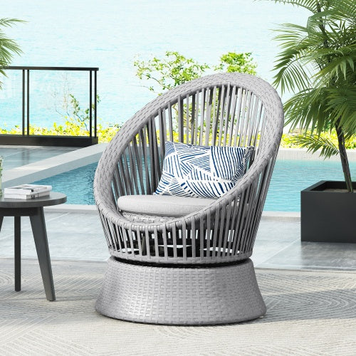 26.7" Modern Gray Wicker Lounge Chair – Round Rattan & Iron Frame, Stylish Relaxation for Living Room & Patio 🪑✨