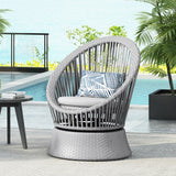 26.7" Modern Gray Wicker Lounge Chair – Round Rattan & Iron Frame, Stylish Relaxation for Living Room & Patio 🪑✨